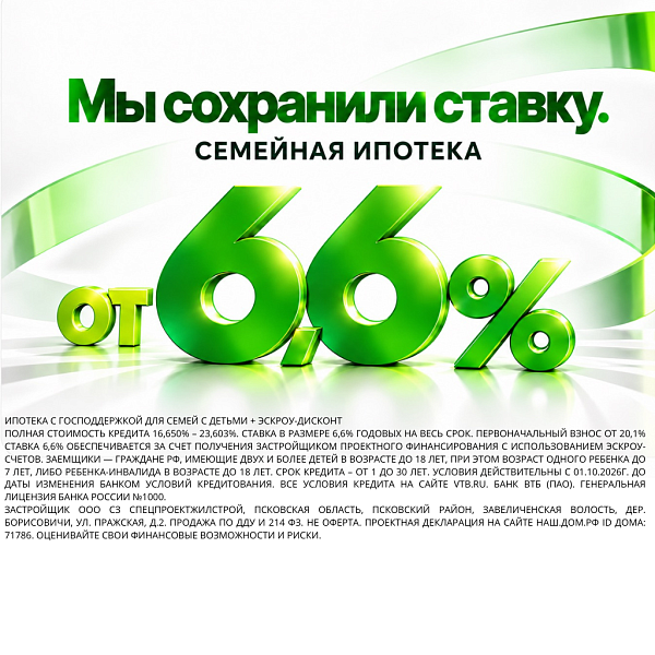 Семейная ипотеку 6,6%